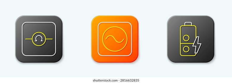 Set line Ohmmeter, AC voltage source and Battery charge icon. Vector