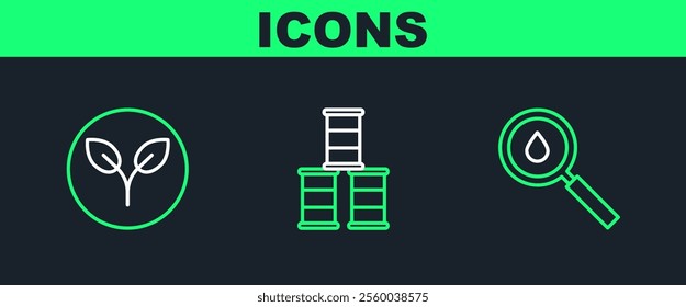 Set line Oil drop, Bio fuel and Barrel oil icon. Vector