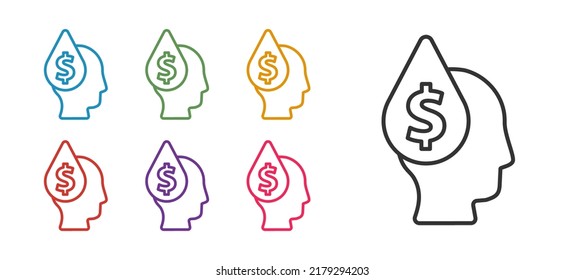 Set line Oil drop with dollar symbol icon isolated on white background. Oil price. Oil and petroleum industry. Set icons colorful. Vector