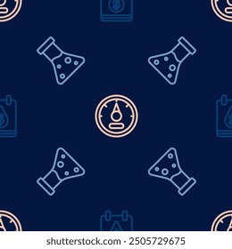 Gota de aceite con el símbolo del dólar, tubo de prueba de la gasolina y indicador de gas del motor en el modelo inconsútil. Vector