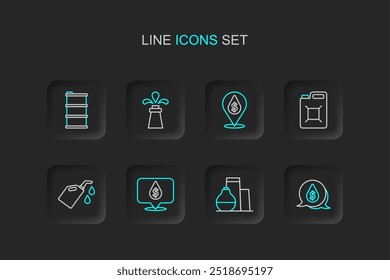 Gota de aceite con el símbolo del dólar, almacenamiento del tanque, bote para el aceite de la máquina del motor, gasolina, plataforma e icono del barril. Vector