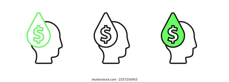 Set line Oil drop with dollar symbol icon isolated on white background. Oil price. Oil and petroleum industry.  Vector