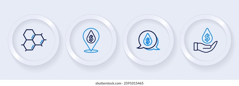 Set line Oil drop with dollar symbol,  and Molecule oil icon. Vector