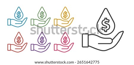 Set line Oil drop with dollar symbol icon isolated on white background. Oil price. Oil and petroleum industry. Set icons colorful. Vector