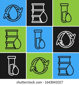 Set line Oil drop, Oil petrol test tube and Barrel oil icon. Vector