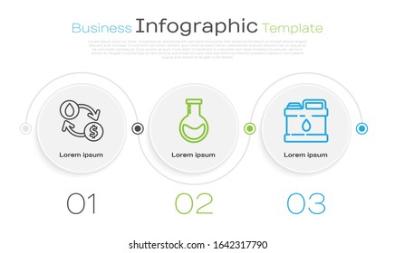 Set line Oil exchange, water transfer, convert, Test tube and flask and Canister for motor machine oil. Business infographic template. Vector