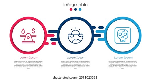 Set line Oil money, Earth core structure crust and Archeology. Business infographic template. Vector