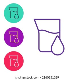 Set line Oil petrol test tube icon isolated on white background. Cmemistry flask and falling drop. Set icons colorful. Vector