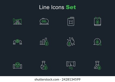Tubo de prueba de petróleo, tubo de aceite roto con válvula, símbolo de dólar de caída, gráfico circular e icono. Vector