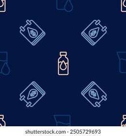 Set line Tubo de prueba de gasolina de aceite, gota con símbolo de dólar y en patrón sin costuras. Vector