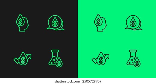 Tubo de prueba de la gasolina del aceite, aumento del Precio, gota con el símbolo del dólar y el icono. Vector