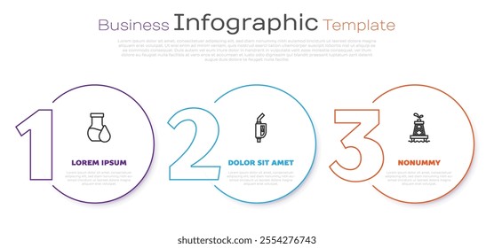 Set line Oil petrol test tube, Gasoline pump nozzle and rig. Business infographic template. Vector