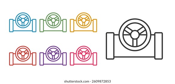 Set line Oil pipe with valve icon isolated on white background. Set icons colorful. Vector