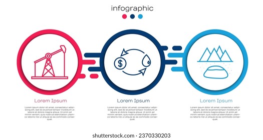 Fije la tubería Bomba de aceite o el gato de la bomba, Cambio de aceite y Campo de aceites. Plantilla de infografía empresarial. Vector