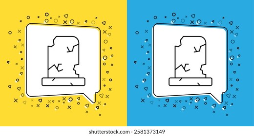 Set line Old grave with tombstone icon isolated on yellow and blue background.  Vector