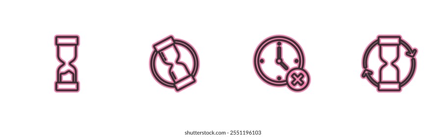 Set line Old hourglass, Clock delete,  and  icon. Vector