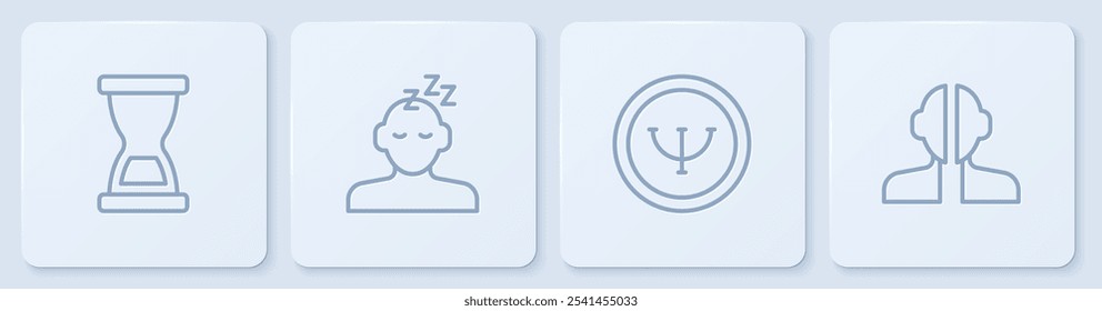 Set line Old hourglass, Psychology, Dreams and Bipolar disorder. White square button. Vector