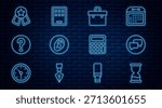 Set line Old hourglass, Speech bubble chat, Briefcase, Ear listen sound signal, bubbles with Question, Medal star, Calculator and Graphic tablet icon. Vector