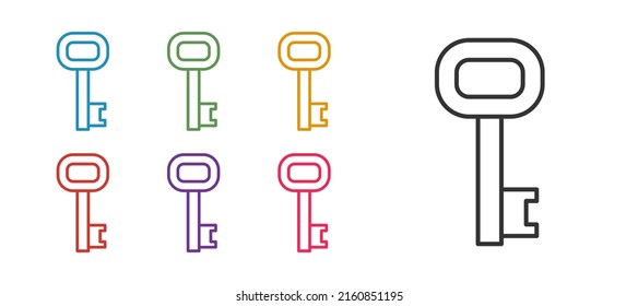 Set line Old key icon isolated on white background. Set icons colorful. Vector