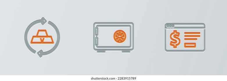 Set line Online banking with dollar, Gold bars and Safe icon. Vector