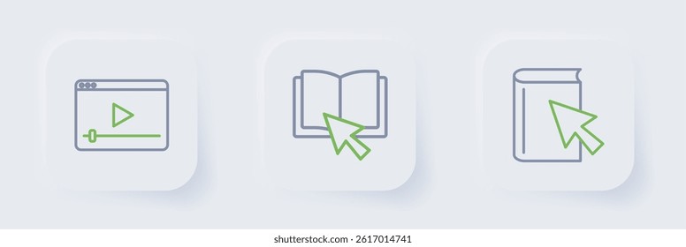 Set line Online book,  and play video icon. Vector