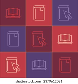 Set line Online class, book and Book icon. Vector