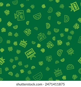 Set line Online class, Chalkboard and Protractor grid on seamless pattern. Vector
