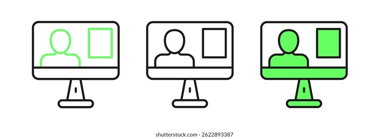 Set line Online class icon isolated on white background. Online education concept.  Vector