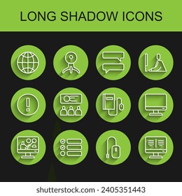 Set line Online education, Task list, Social network, Computer mouse, book monitor, Training, presentation, screen and Electronic with icon. Vector