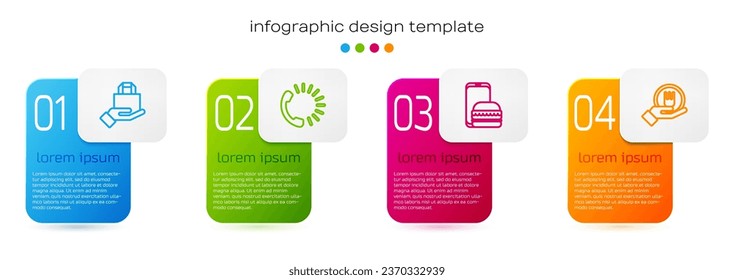 Fijar línea Pedidos y entrega en línea, Comida y . Plantilla de infografía empresarial. Vector