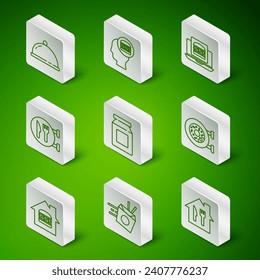 Set line Online ordering and delivery, noodles, Covered with tray of food, Cafe restaurant location,  and Donut icon. Vector