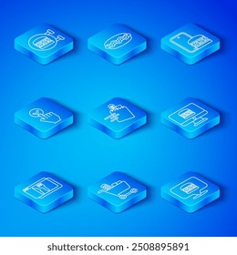 Set line Online ordering and delivery, Shopping cart food, burger and  icon. Vector