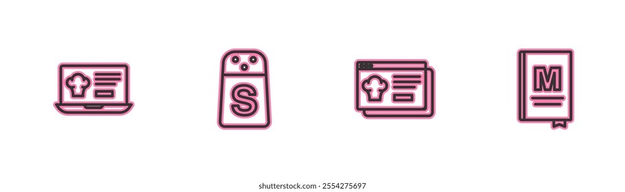 Set line Online ordering and delivery, , Salt and Restaurant cafe menu icon. Vector