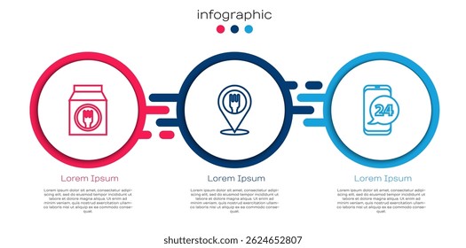Set line Online ordering and delivery, Cafe restaurant location and Food. Business infographic template. Vector
