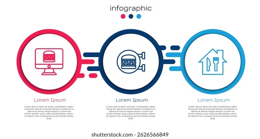 Set line Online ordering and delivery, burger and . Business infographic template. Vector