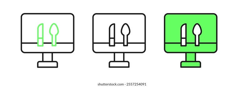 Set line Online ordering and fast food delivery icon isolated on white background.  Vector