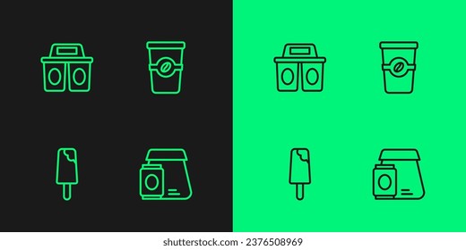 Set line Online ordering food, Ice cream, Coffee cup to go and  icon. Vector