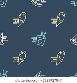Set line Online ordering pizza delivery, ice cream and noodles on seamless pattern. Vector