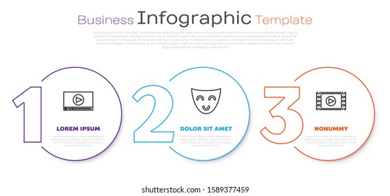 Set line Online play video , Comedy theatrical mask  and Play Video . Business infographic template. Vector