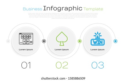 Set line Online poker table game, Playing card with spades symbol and Casino win. Business infographic template. Vector
