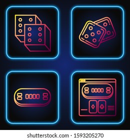 Set line Online poker table game, Poker table, Game dice and Game dice. Gradient color icons. Vector