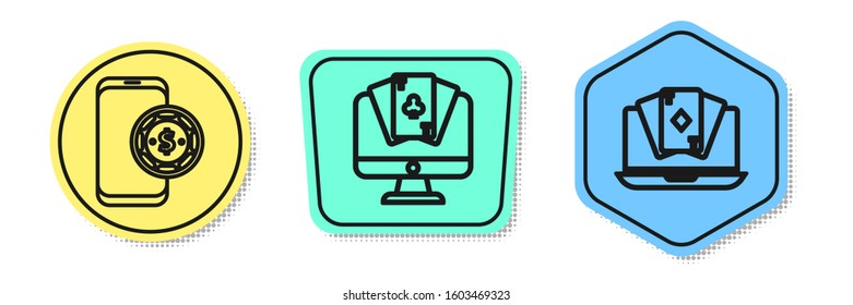 Set line Online poker table game, Online poker table game and Online poker table game. Colored shapes. Vector