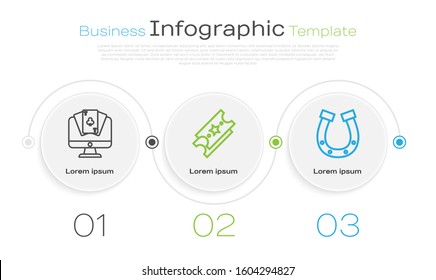 Set line Online poker table game, Lottery ticket and Horseshoe. Business infographic template. Vector