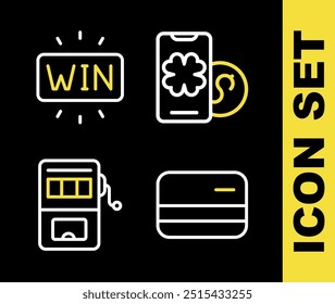 Set line Online poker table game, Credit card, Slot machine and Casino win icon. Vector