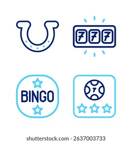 Set line Online poker table game, Bingo, Slot machine with jackpot and Horseshoe icon. Vector