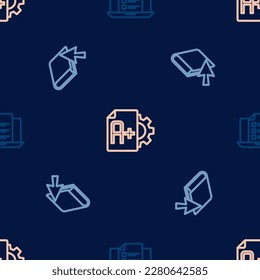 Online-Quiz, Test, Umfrage, Buch- und Prüfungsbogen mit A+-Qualität auf nahtlosem Muster festlegen. Vektorgrafik