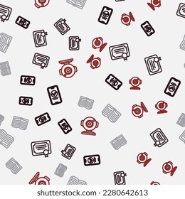Set line Online quiz, test, survey, Certificate template, Open book and Web camera on seamless pattern. Vector