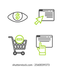 Set line Online shopping on screen, Remove cart,  and Eye with dollar icon. Vector