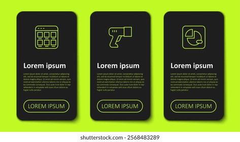 Set line Online shopping on screen, Scanner scanning bar code and Pie chart infographic. Business infographic template. Vector