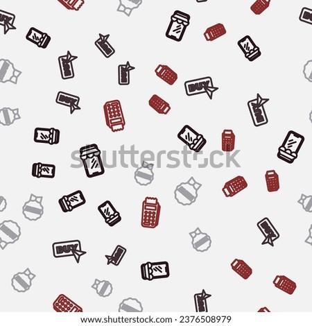 Set line Online shopping on phone, Buy button, Price tag with New and POS terminal on seamless pattern. Vector
